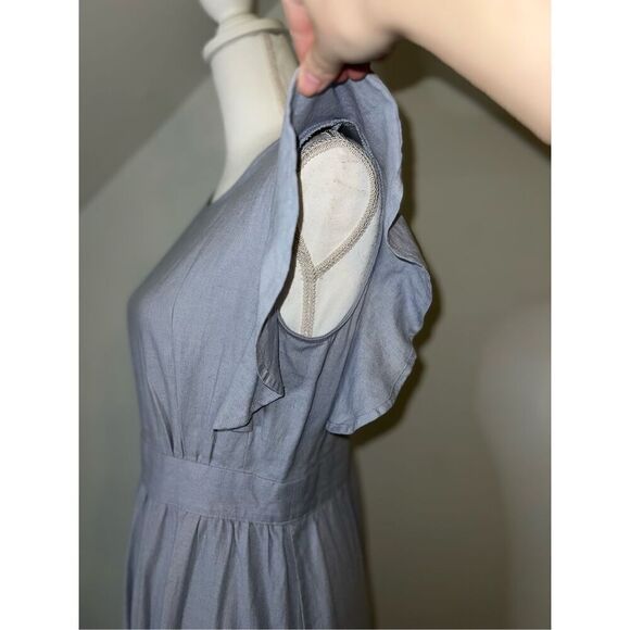 Cynthia Rowley Flutter Sleeves Blue Linen Maxi Dress Women’s Small - Picture 11 of 11